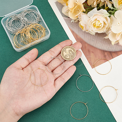 60Pcs 2 Colors Long-Lasting Plated Brass Hoop Earrings Findings KK-AN0001-01-1