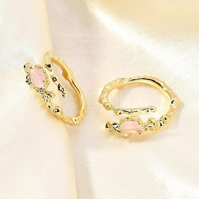 Oval Brass Cat Eye Cuff Rings for Women RJEW-U042-01G-02-1