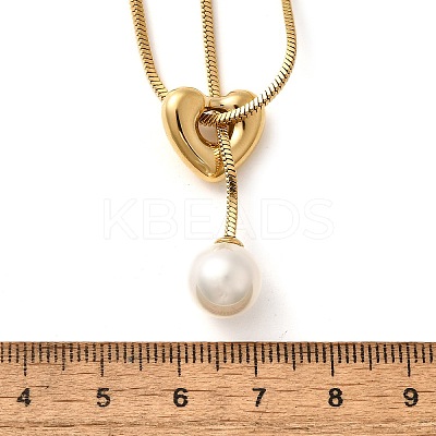 304 Stainless Steel Round Shell Pearl Pendant Lariat Necklaces for Women NJEW-U031-03G-1