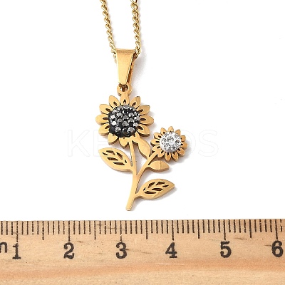 201 Stainless Steel Crystal Rhinestone Sunflower Pendant Necklaces NJEW-H065-16G-1