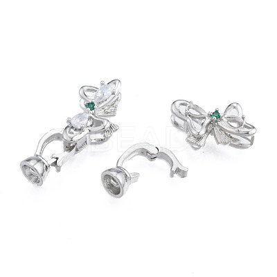 Brass Pave Clear & Green Cubic Zirconia Fold Over Clasps KK-N231-360P-1