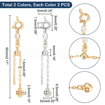 4Pcs 2 Colors Alloy & Brass Chain Extender with Cubic Zirconia FIND-PH0017-99-1