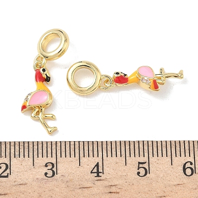 Brass Enamel Colorful Flamingo Shape European Dangle Charms KK-L256-34G-1