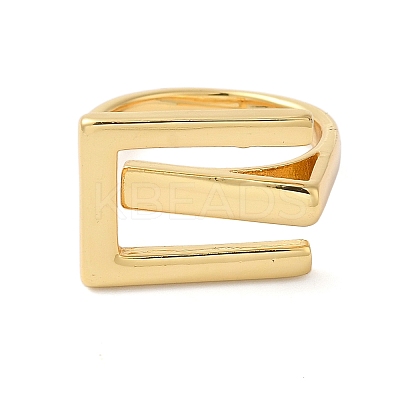Brass Letter E Geometric Open Cuff Rings for Women RJEW-B062-01G-1