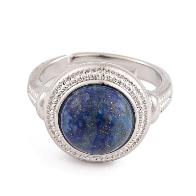 Natural Lapis Lazuli Round Adjustable Rings RJEW-K271-04P-11-1