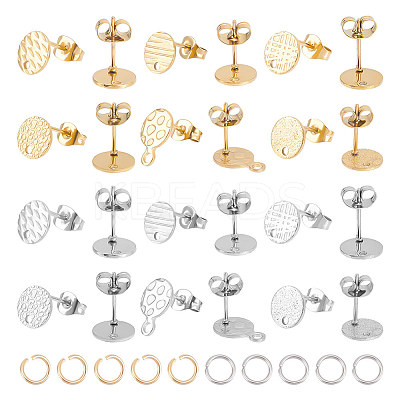 24Pcs 6 Style Ion Plating(IP) 304 Stainless Steel Flat Round Stud Findings STAS-UN0050-66-1