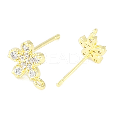 Brass Pave Clear Cubic Zirconia Stud Earring Findings KK-F875-08G-1