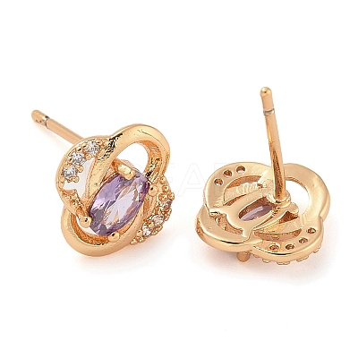 Rack Plating Brass Cubic Zirconia Stud Earrings EJEW-M090-10G-1