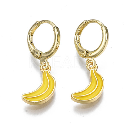 Brass Enamel Huggie Hoop Earrings EJEW-T014-25G-NF-1