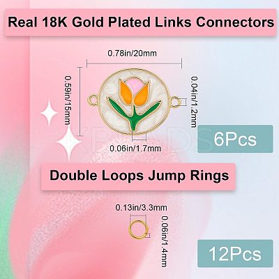6Pcs Brass Colorful Enamel Connector Charms FIND-CN0001-24-1