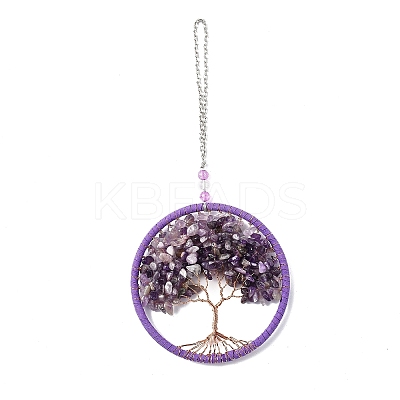 Wire Wrapped Chips Natural Amethyst Big Pendant Decorations LS-HJEW-A005-03-1
