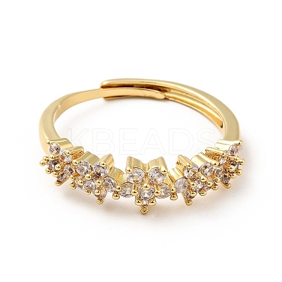 Clear Cubic Zirconia Flower Adjustable Ring RJEW-I087-08G-1