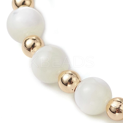 Round Natural Sea Shell Beaded Stretch Bracelets with Brass Beads for Women Men BJEW-JB10278-1