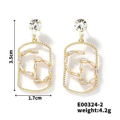Geometric Hollow Brass Clear Cubic Zirconia Stud Earrings RV3263-1-1
