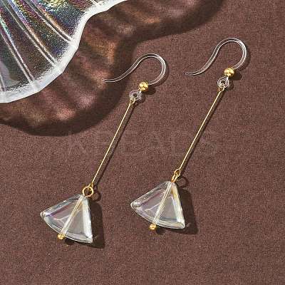 Electroplated 304 Stainless Steel Resin Fan Dangle Earrings EJEW-Z129-11G-02-1