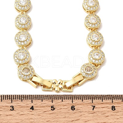 Brass Micro Pave Clear Cubic Zirconia Flat Round Link Chain Necklaces for Women NJEW-B157-18G-1