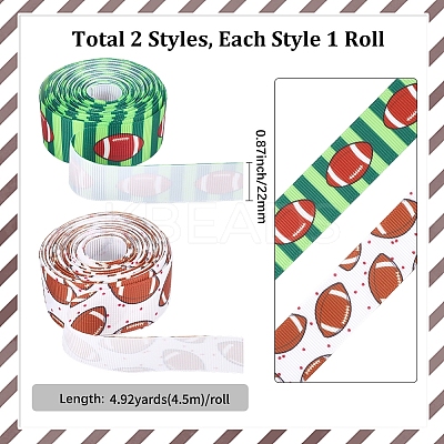 9M 2 Styles Rugby Theme Heat Transfer Polyester Grosgrain Ribbons OCOR-GF0005-05C-1