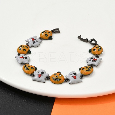 Halloween Brass Enamel Link Bracelets for Women BJEW-B149-01-1