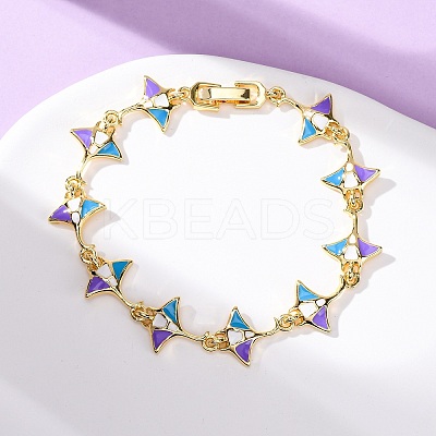 Ocean Theme Brass Cubic Zirconia with Enamel Link Bracelets for Women BJEW-F514-01D-G-1