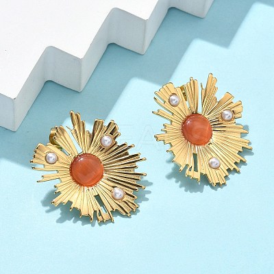 304 Stainless Steel Flower Pendant Necklaces & Stud Earrings Sets for Women SJEW-B020-03G-1