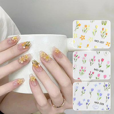 6 Sheets 6 Styles Tulip Pattern Self Adhesive PET Nail Art Stickers Decals MRMJ-SP0001-20-1