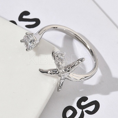 Brass Micro Pave Cubic Zirconia Cuff Rings for Women RJEW-H256-08P-1