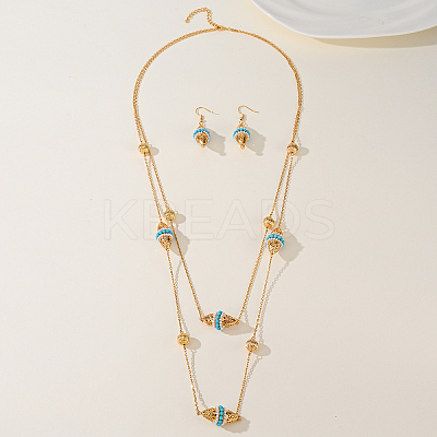 Elegant Classic Vintage Brass Double Layer Necklace & Earrings Set for Women HP6624-1