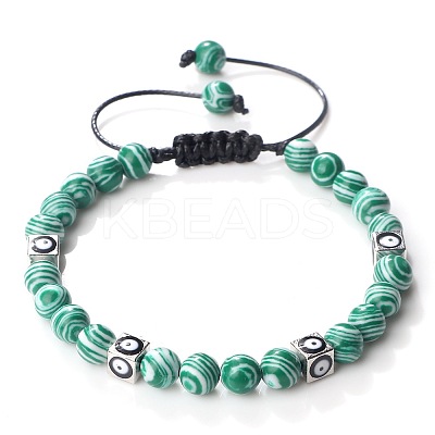 Trendy Ethnic Style Cube Evil Eye & Round Dyd Synthetic Turquoise Beaded Stretch Bracelets PJ2289-7-1