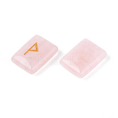 25Pcs Rectangle Natural Rose Quartz Rune Stones with Elder Futhark Alphabet Engraved G-T142-37-1