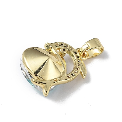 Real 18K Gold Plated Rack Plating Brass Micro Pave Clear Cubic Zirconia Pendants KK-C015-22G-11-1