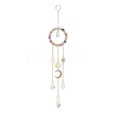 Natural Agate Woven Net/Web with Feather Window Hanging Suncatchers HJEW-JM00852-04-1
