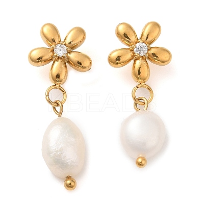 Iron Plating(IP) 304 Stainless Steel Flower Dangle Stud Earings with Rhinestone EJEW-M224-02G-1