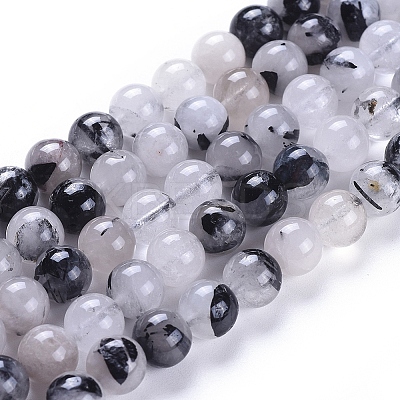 Natural Tourmalinated Quartz/Black Rutilated Quartz Beads Strands LS-G-E558-04-8mm-1