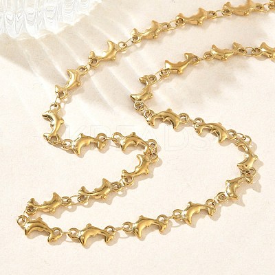 304 Stainless Steel Dolphin Link Chain Necklaces for Women NJEW-G201-02G-1