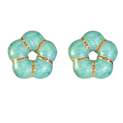 304 Stainless Steel Enamel Flower Stud Earrings EJEW-Z147-03G-1