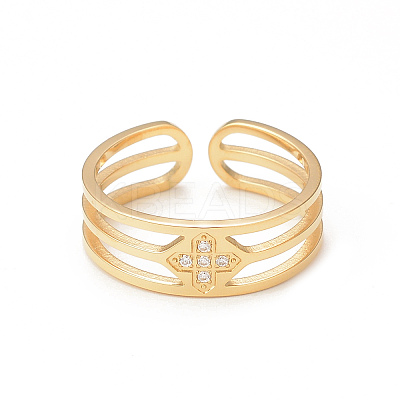 Crystal Rhinestone Cross Open Cuff Ring RJEW-I096-11G-1