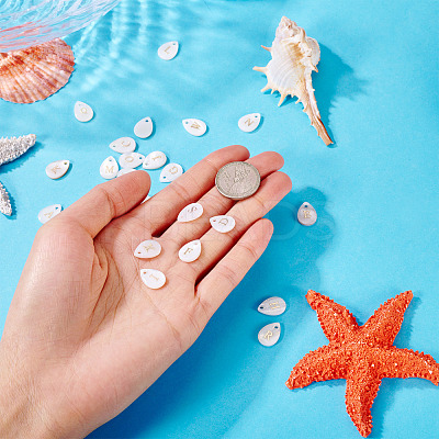 26Pcs 26 Styles Natural Shell Teardrop Charms with Golden Tone Metal Letter Slices SHEL-TAC0004-02-1