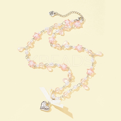 Alloy Heart with Word Pendant Necklace NJEW-FZ00004-14-1