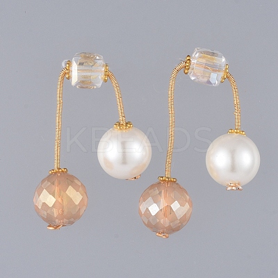 Round Eco-Friendly Glass Pearl & Glass Beads Ear Studs EJEW-JE03822-1