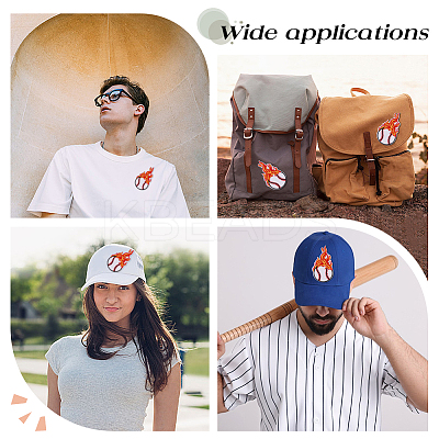 8Pcs Baseball with Fire Polyester Computerized Embroidery Cloth Iron on/Sew on Patches PATC-HY0002-01-1