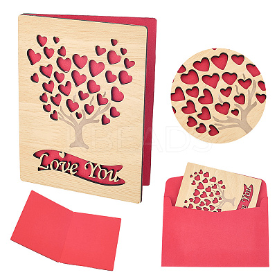 Valentine's Day Wooden Greeting Cards DIY-CP0011-91C-1