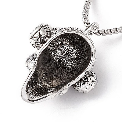 Alloy Skull with Headset Pendant Necklace with 201 Stainless Steel Box Chains LS-NJEW-E016-04AS-1