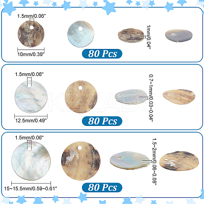 240Pcs 3 Styles Natural Akoya Shell Flat Round Charms BSHE-PH0001-35-1
