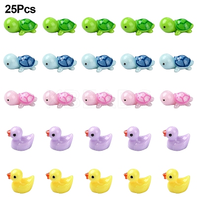 25Pcs 5 Styles Mini Tortoise & Duck Resin Display Decorations RESI-YW0001-61-1