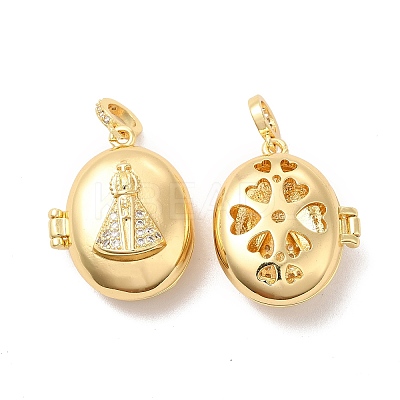 Eco-Friendly Rack Plating Brass Micro Pave Clear Cubic Zirconia Locket Pendants KK-F850-02G-1