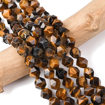 Faceted Natural Tiger Eye Beads Strands G-K066-01-8mm-01-1