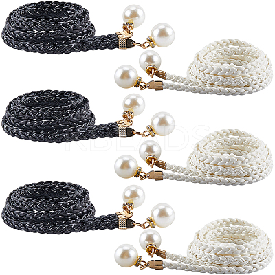Imitation Leather Braided Chain Belts with Imitation Pearl AJEW-CP0008-67C-1
