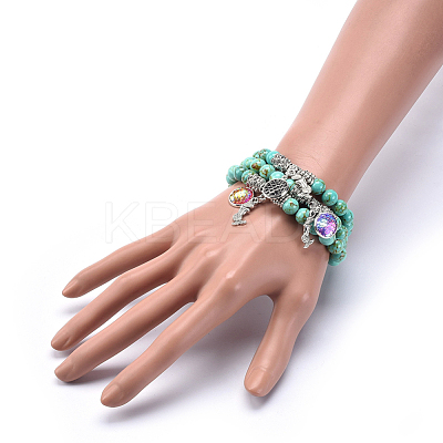 Synthetic Turquoise(Dyed) Beads Stretch Charm Bracelets BJEW-JB04024-M-1