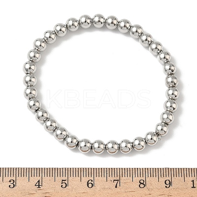 Brass Round Beaded Stretch Bracelets for Men Women BJEW-B148-05D-P-1