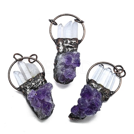 Electroplated Raw Natural Amethyst and Quartz Crystal Big Pendants G-K404-02R-1